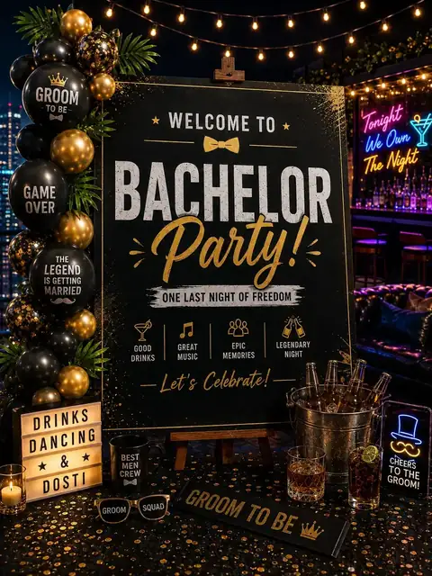 Bachelor party set-up at Mulberry Farm private farmhouse, Noida