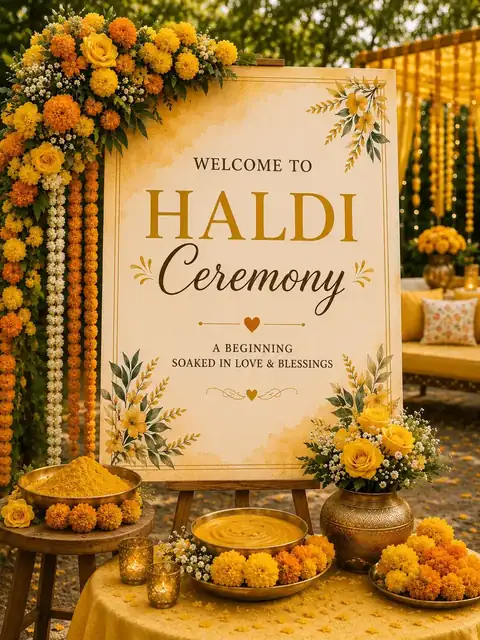 Haldi ceremony with marigold decor at Mulberry Farm, Noida