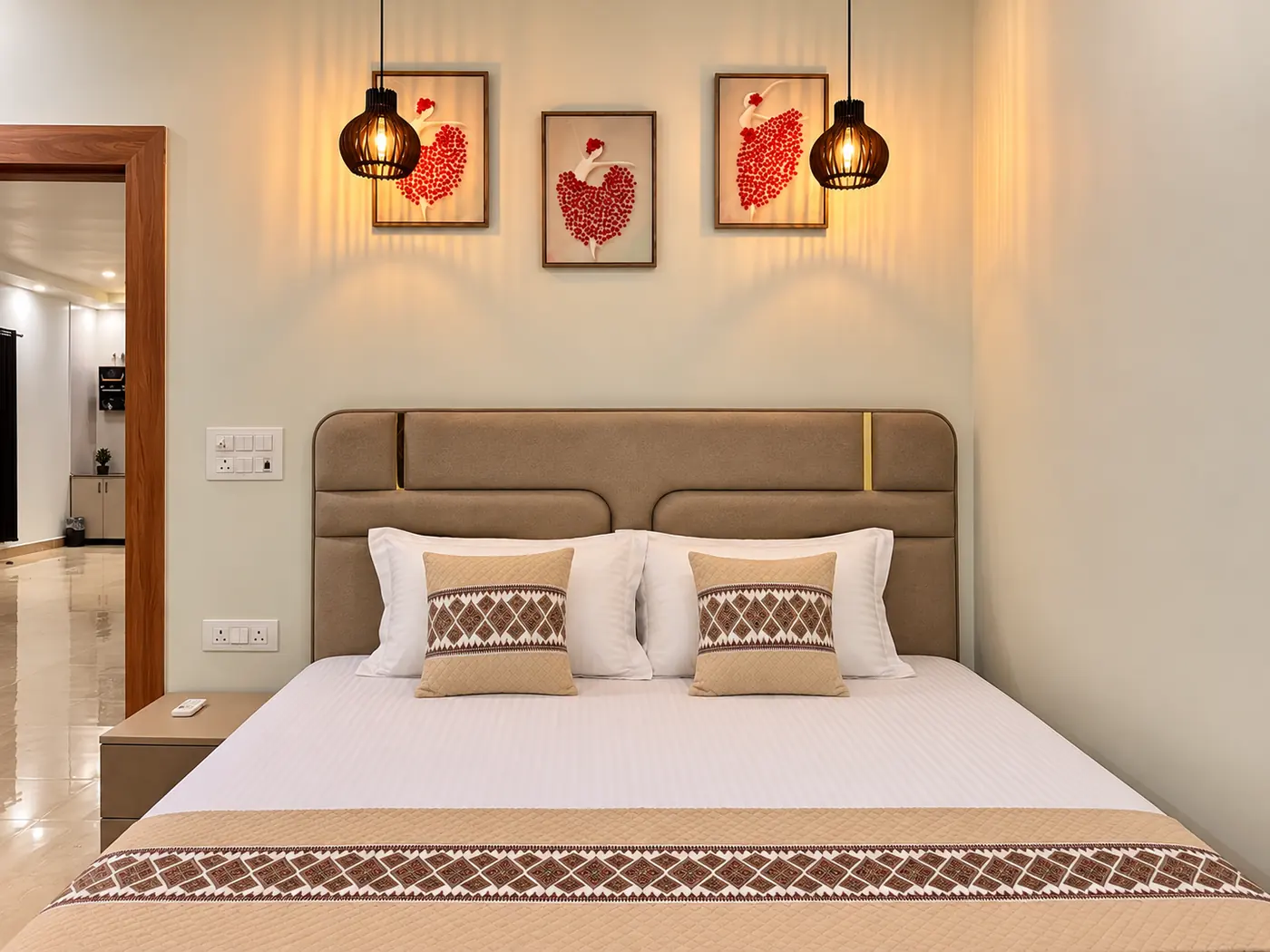 Bedroom three at Mulberry Farm, Noida — air-conditioned double room