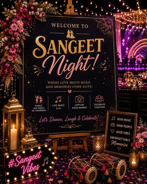 Sangeet night stage and dance floor at Mulberry Farm, Noida