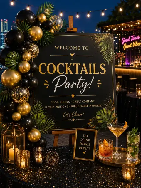 Cocktail party set-up at Mulberry Farm party venue in Noida