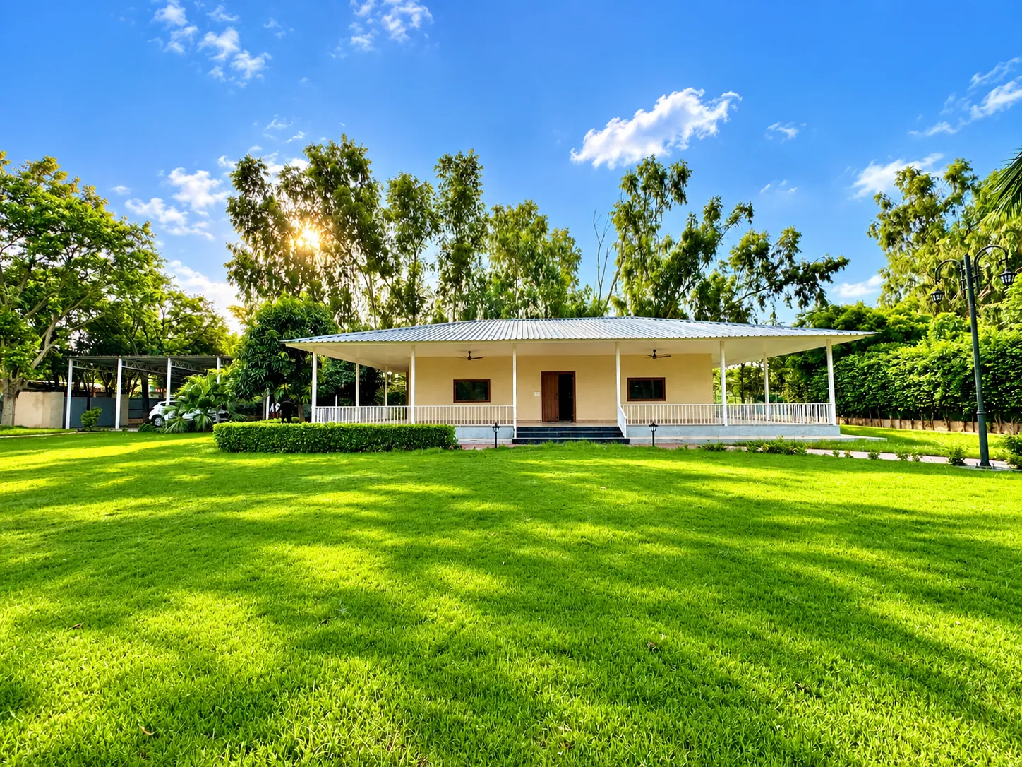 The open lawn at Mulberry Farm set for an event, Sector 135 Noida